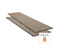 Lot de 8 Panneaux Acoustiques Muraux - Tasseaux Finition Chêne Blanc - Fond Noir - 240x60x2,2cm