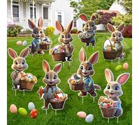 Lot de 8 Panneaux de Jardin de Pâques, Pâques Signes de Cour Décorations, Panneaux Publicitaires de Pâque-s, Pâque-s Exterieur Décorations pour Décoration de Jardin de Pelouse de Fête de Pâqu-es