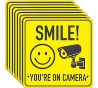 Lot de 8 panneaux Smile You Are On Camera - Autocollants de vidéosurveillance idéaux pour fenêtre - 17,8 x 17,8 cm - Panneaux parfaits pour la vidéosurveillance de maison, entreprise, cour ou allée