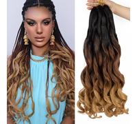 Lot de 8 paquets d'extensions de cheveux bouclés pré-étirés à tresser avec extrémités bouclées au crochet (1B/30/27), 61 cm