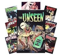 Lot de 8 patchs d'horreur | The Unseen Vintage Comic Punk Back Patch + 7 | Patch thermocollant pour veste et vêtement | Écusson graphique des années 1950 pour fans de métal, gothique et style