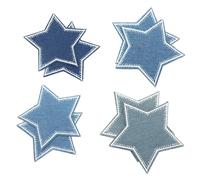 Lot de 8 patchs thermocollants en denim pour réparation de jeans - Étoiles bleues