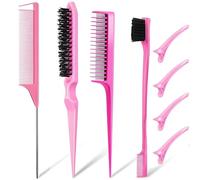 Lot de 8 peignes de coiffure - Triple peigne à queue de rat - Brosse à cheveux - Outils de tresse - Boucle - Rose