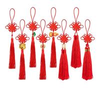 Lot de 8 pendentifs chinois à suspendre en forme de chat porte-bonheur en forme de chat porte-bonheur en jade Xi rouge pompon sans nœud Feng Shui, cadeau de richesse et de bonne fortune pour la Chine,