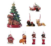 Lot de 8 pendentifs de Noël en forme de teckel - Décoration de Noël - Pendentif plat en acrylique - Décoration d'intérieur - Décoration de sapin de Noël pour chien - Cadeau pour les amoureux des