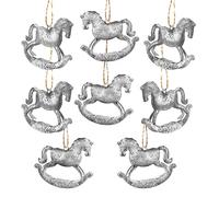 Lot de 8 pendentifs en forme de cheval à bascule argentés en tôle 6 x 6 cm - Décoration de Noël et étiquettes cadeaux Logbuch-Verlag