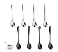 Lot de 8 Petite Cuillère,Petites Cuillères,Petite Cuillère à Dessert,Cuillere a Cafe,Mini Cuillères à Expresso en Acier Inoxydable,Petite Cuillere 7.5cm pour Pots à Épices pour Sel,Miel (Argent+Noir)