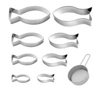 Lot De 8 Petits Emporte-Pièces En Forme De Poisson, 1 Tamis À Sucre Glace, Emporte-Pièces En Forme De Poisson, Biscuits Décoratifs, Ensemble De Mini Emporte-Pièces En Forme De Poisson Rouge