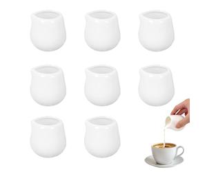 Lot de 8 petits pichets à lait en porcelaine blanche de 50 ml, pichet à mousse de lait avec bec verseur, pour café, sauce, lait, crème