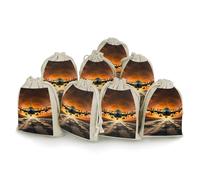 Lot de 8 petits sacs cadeaux en mousseline avec cordon de serrage et cordon de serrage Motif avion militaire atterrissant sur les pistes de l'armée aérienne contre le beau DuSky