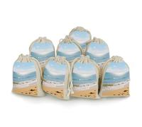 Lot de 8 petits sacs en toile de jute, coquillages, vagues de plage, sacs cadeaux en toile de jute pour les fêtes et les festivals ainsi que pour les bonbons, sacs cadeaux faits à la main