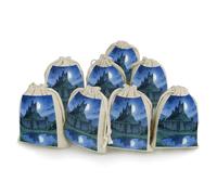 Lot de 8 petits sacs en toile de jute Moonlit Castle - Lavande, petits sacs cadeaux en toile de jute adaptés pour les fêtes et les festivals ainsi que pour les bonbons, sacs cadeaux faits à la main