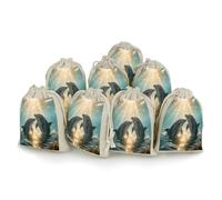 Lot de 8 petits sacs en toile de jute motif dauphin sous la mer, sacs cadeaux en toile de jute adaptés pour les fêtes et les festivals ainsi que pour les bonbons, sacs cadeaux faits à la main