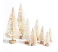 Lot de 8 petits sapins de Noël artificiels givrés en plastique pour décoration d'intérieur Beige