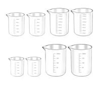 Lot de 8 petits verres doseuses en plastique transparent pour verser laboratoire, cuisine, 200 ml, 150 ml, 100 ml, 50 ml