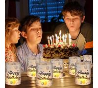 Lot de 8 photophores décoratifs de table d'anniversaire, décoration Happy Birthday pour hommes et femmes, design blanc pour une décoration de table élégante, convient pour les bougies chauffe-plat et