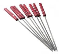 Lot de 8 Pic a Brochette Inox Réutilisables, Pique Brochette Plat avec Manche Bois Antidérapant, 40cm pour BBQ, Grillade Facile