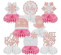 Lot de 8 pièces de centre de table en nid d'abeille Baby It's Cold Outside - Flocon de neige - Décoration de table - Or rose et argenté - Paillettes argentées
