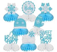 Lot de 8 pièces de centre de table en nid d'abeille Baby It's Cold Outside - Flocon de neige - Décoration de table d'hiver - Bleu clair et argenté