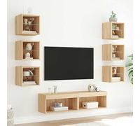 Lot de 8 pièces - Meuble de salon avec éclairage - Étagère de salon moderne en chêne Sonoma et verre - Solution de rangement pour systèmes stéréo et haut-parleurs