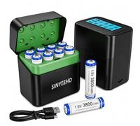 Lot de 8 piles AA rechargeables au lithium avec chargeur 1,5 V 3800 mWh - Double A - Longue durée - Avec écran LCD - Temps de cycle jusqu'à 2500 - Charge rapide pour caméras et jouets d'extérieur
