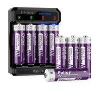 Lot de 8 piles au lithium AA rechargeables avec chargeur de batterie, grande capacité de 3500 mWh, chargeur intelligent vocal, sortie constante de 1,5 V, charge rapide de 2 heures, charge rapide de