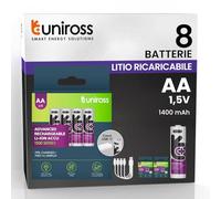 Lot de 8 piles rechargeables avec câble USB-C 4 en 1 1,5 V 1 400 mAh/2 400 mWh pile lithium HR6 stylo +1 000 cycles de charge Uniross haute qualité et longue durée pour télécommande souris claviers