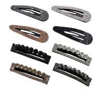 Lot de 8 pinces à cheveux avec strass et diamants, pinces en argent et métal avec boutons à pression