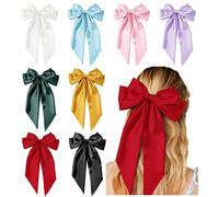 Lot de 8 pinces à cheveux vintage en satin pour femmes et filles, pinces à cheveux à longue queue avec nœud multicolore