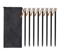 Lot de 8 piquets de tente fiables en alliage d'aluminium pour le camping et la randonnée en plein air avec design à dessus plat qui empêche une insertion excessive dans le sol (noir)
