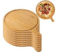 Lot de 8 planches de service de pizza en bambou avec poignées, 6-13 pouces ronds plateaux de paddle en bois pour les fêtes, pique-niques, préparation de cuisine et présentation de nourriture, léger et