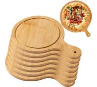 Lot de 8 planches de service de pizza en bambou avec poignées, 6-13 pouces ronds plateaux de paddle en bois pour les fêtes, pique-niques, préparation de cuisine et présentation de nourriture, léger et