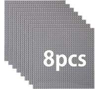 Lot de 8 plaques de construction classiques Compatible avec la plupart des marques - Plaque de base classique Lego Classic 25,5 x 25,5 cm - Gris