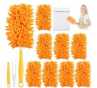 Lot de 8 plumeaux lavables pour Swiffer Duster, microfibre à 360° réutilisables recharge en microfibre lavable pour Balai à poussière Swiffer (avec 1 Manche et Sac à Linge)