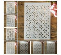 Lot de 8 pochoirs réutilisables pour peinture, format A4, 29 cm, texture ondulée, pour peinture sur bois, toile, sol, mur, carrelage, tissu, meubles