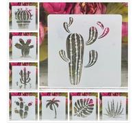 Lot de 8 pochoirs réutilisables pour peinture sur bois, motif cactus et plantes succulentes de 15 cm pour dessin, fabrication de cartes, pochoirs réutilisables pour toile, meubles, papier