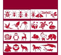 Lot de 8 pochoirs réutilisables pour travaux manuels, 17 x 6 cm, animaux, oiseaux, insectes, pour peinture sur bois, toile, dessin, art mural, décoration d'intérieur
