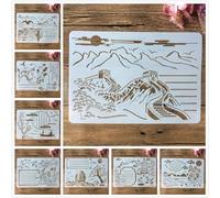 Lot de 8 pochoirs réutilisables pour travaux manuels, format A4, style chinois, traditionnel, pour peinture sur bois, toile, dessin, décoration d'intérieur
