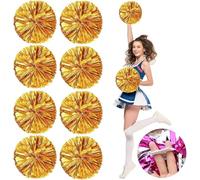 Lot de 8 pompons métalliques de pom-pom girl moelleux avec anneau agréable aux doigts, pour esprit d'équipe, sport, danse, encouragement, enfants et adultes (doré)