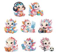 Lot de 8 porte-clés 5D à faire soi-même avec peinture diamant double face - Kit d'art diamant à suspendre pour enfants et adultes (mini gros dragon, coloré)