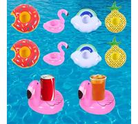 Lot de 8 porte-gobelets gonflables pour piscine, motifs de flamants roses et de bonbons, porte-gobelet flottant pour fête à la piscine, vacances à la plage et fêtes d'été
