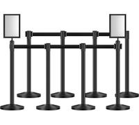 lot de 8 poteaux de délimitation avec 4 sangles rétractables et 2 supports de panneaux - poteaux de sécurité pour manifestations, centres commerciaux et espaces publics