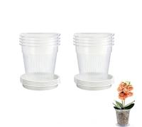 Lot de 8 pots de fleurs transparents pour orchidée avec plateaux de drainage offrant une excellente circulation de l'air et soutien de la croissance des racines pour différents types d'orchidées (14