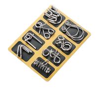 Lot de 8 Puzzles IQ en métal pour Adultes et Enfants à partir de 6 Ans - Jeu de Patience - Jeux d'adresse avec Cartes à résoudre - Jouet éducatif - Jeux de Voyage - Idée Cadeau (Jaune)