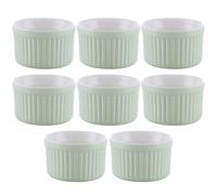 Lot de 8 ramequins en porcelaine verte de 110 ml / 4oz | Ramequins à crème brûlée de 7,5 cm pour pudding, crème pâtissière, mini moules à pâtisserie, pour soufflés, confitures