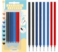 Lot De 8 Recharge Stylo Gel Effaçable, Compatibles Avec Legami, Recharges Effaçables De Couleur, Pointe 0,7 Mm, Emballage Blister(2 Noires + 2 Bleues Encre+2 Bleus Vif+ 2 Rouges)