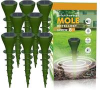 Lot de 8 répulsifs anti-taupes pour pelouse - Répulsif à vis - Fonctionne à l'énergie solaire - Piquets de vibration - Silencieux - Débarrassez-vous des campagnols serpents et Armadillo - Pas de