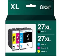 Lot de 8 réveils 27XL à Haut rendement pour Encre 27 XL, Compatible avec Workforce WF 3620DWF 3640DTWF 7110DTW 7210DTW 7610DWF 7620DTWF 7710DWF 7715DWF