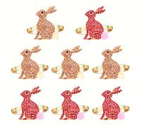 Lot de 8 ronds de serviette de Pâques en strass pour décoration de table - Lapin de Pâques mignon pour fête de printemps ou banquet