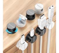 Lot de 8 [Rotatif] Support de Câble Magnétique Clips de Gestion de Câbles, Nearockle Organisateur de Câbles Magnétique Auto-Adhésif Puissant Amélioré pour Bureau, Nuit (noir et blanc)